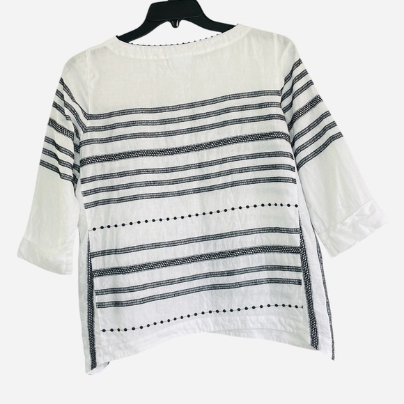 J Jill Love Linen Tunic Top XS Black Embroidered Stripes Boho Coastal Relaxed - Picture 3 of 12